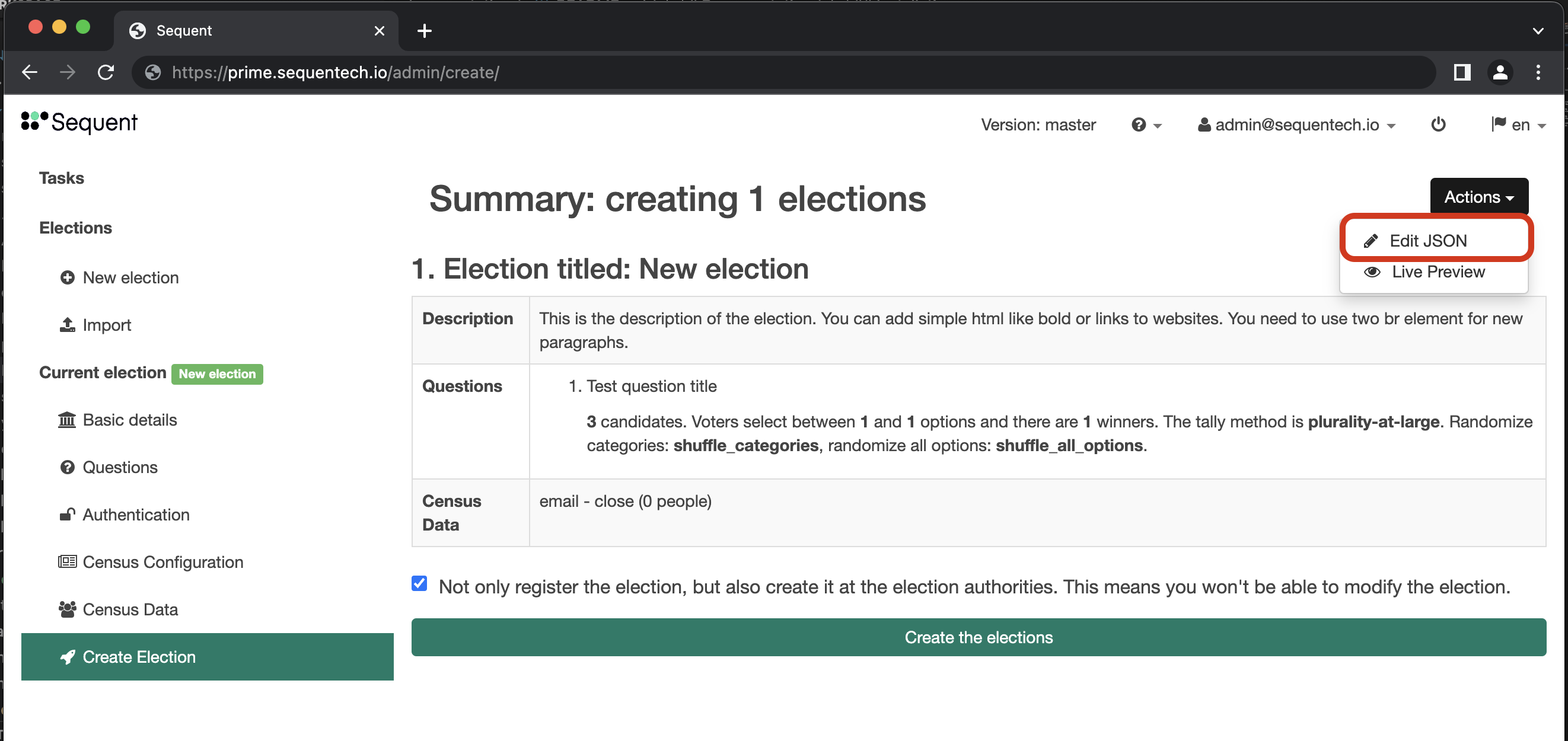 Create Election section