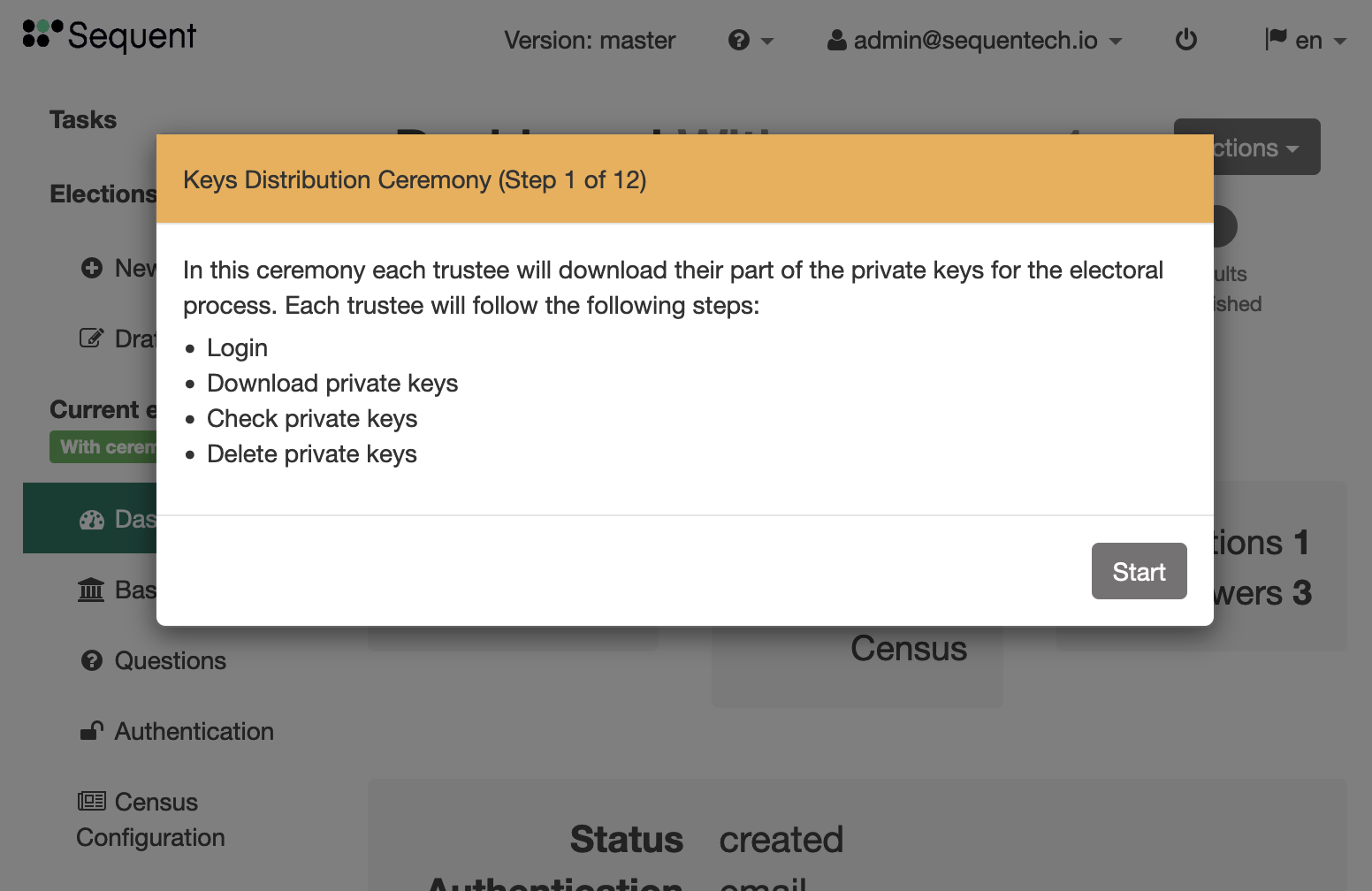 Keys Distribution Ceremony Intro modal