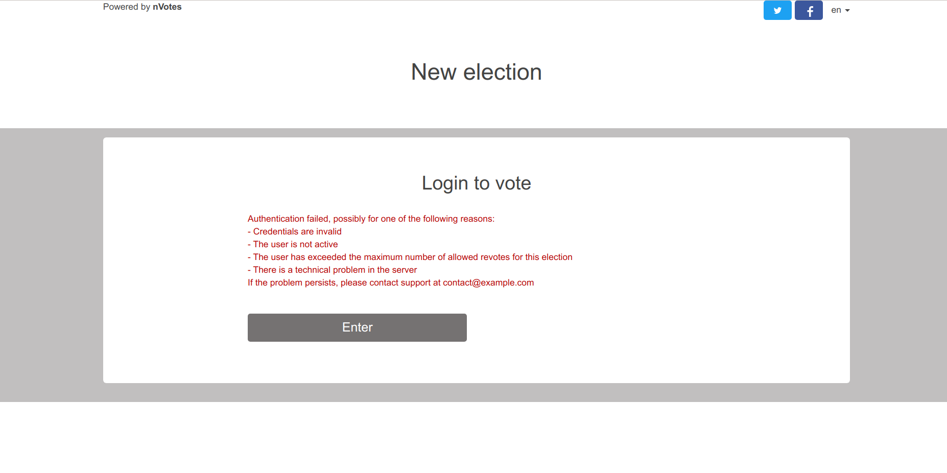 Public election site error auth