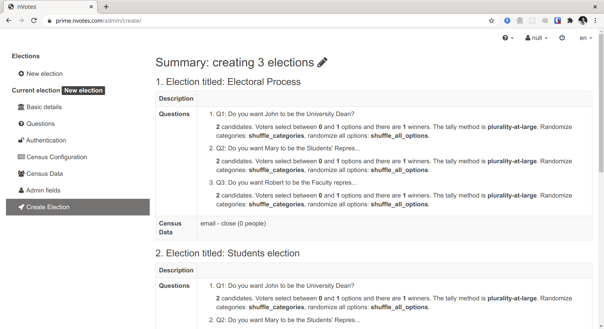 Create University Elections