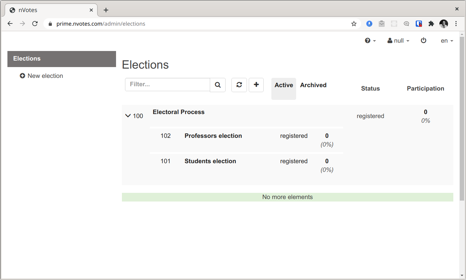 Election List with Parent expanded